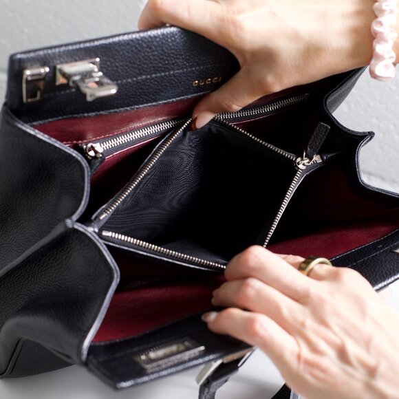 Gucci Zumi Black Leather Top Handle Bag with Multi-tonal Gold & Silver Hardware - Picture 7 of 13